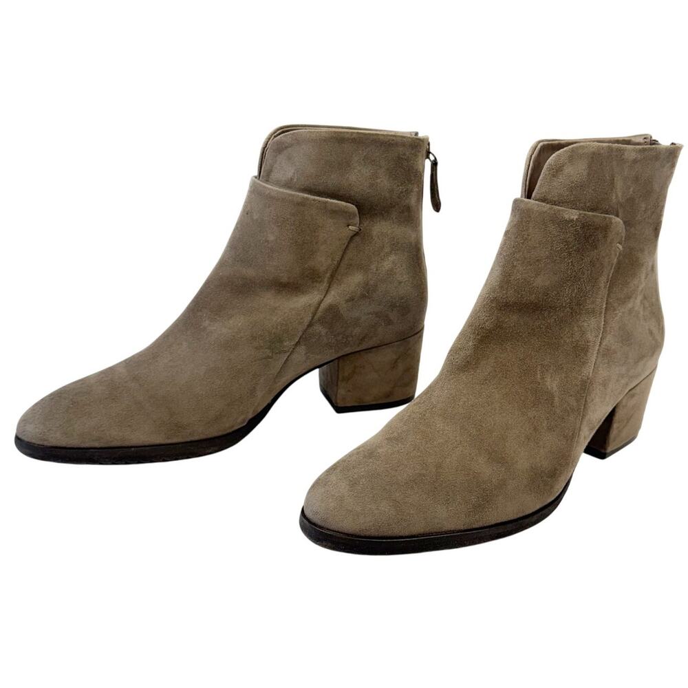 Sesto‎ Meucci Suede Ankle Boots 10M Taupe Block Heel Italian Leather Minimalist